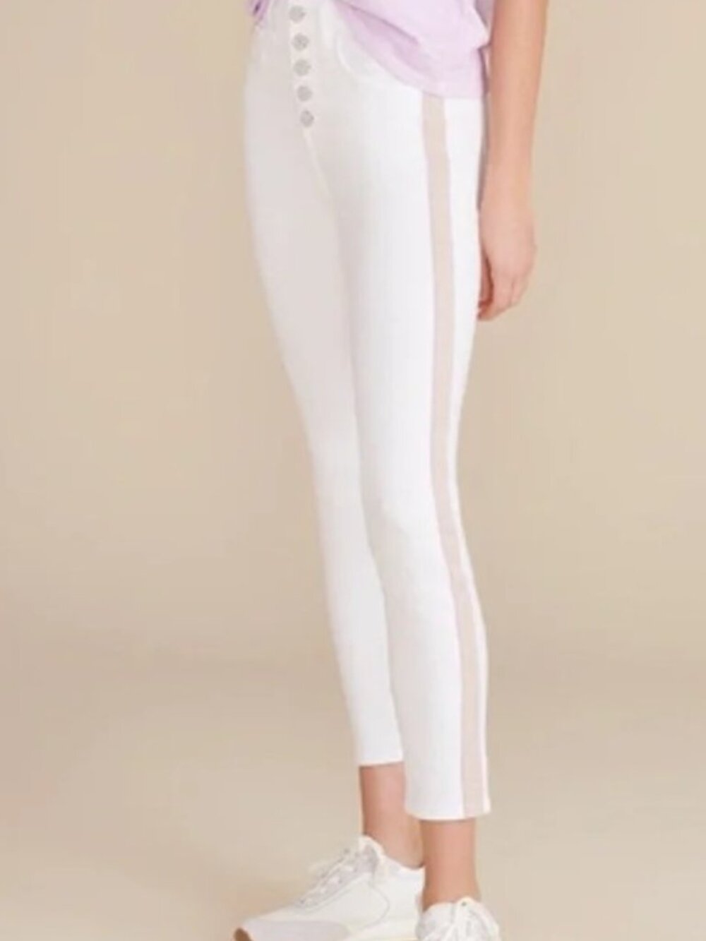 Veronica Beard Debbie Skinny High Rise White Jeans Tan Side Stripe 31/12 Sporty